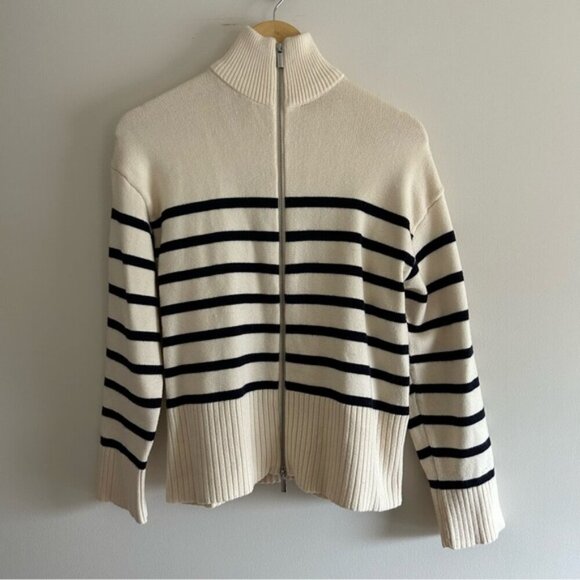ZARA Zipped Striped Cream Cardigan Size S - Picture 7 of 9